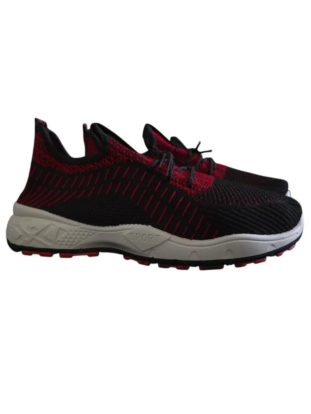 Mens Black Red Knit Running Shoes Size 43 Lightweight Athletic Sneakers NWOB.